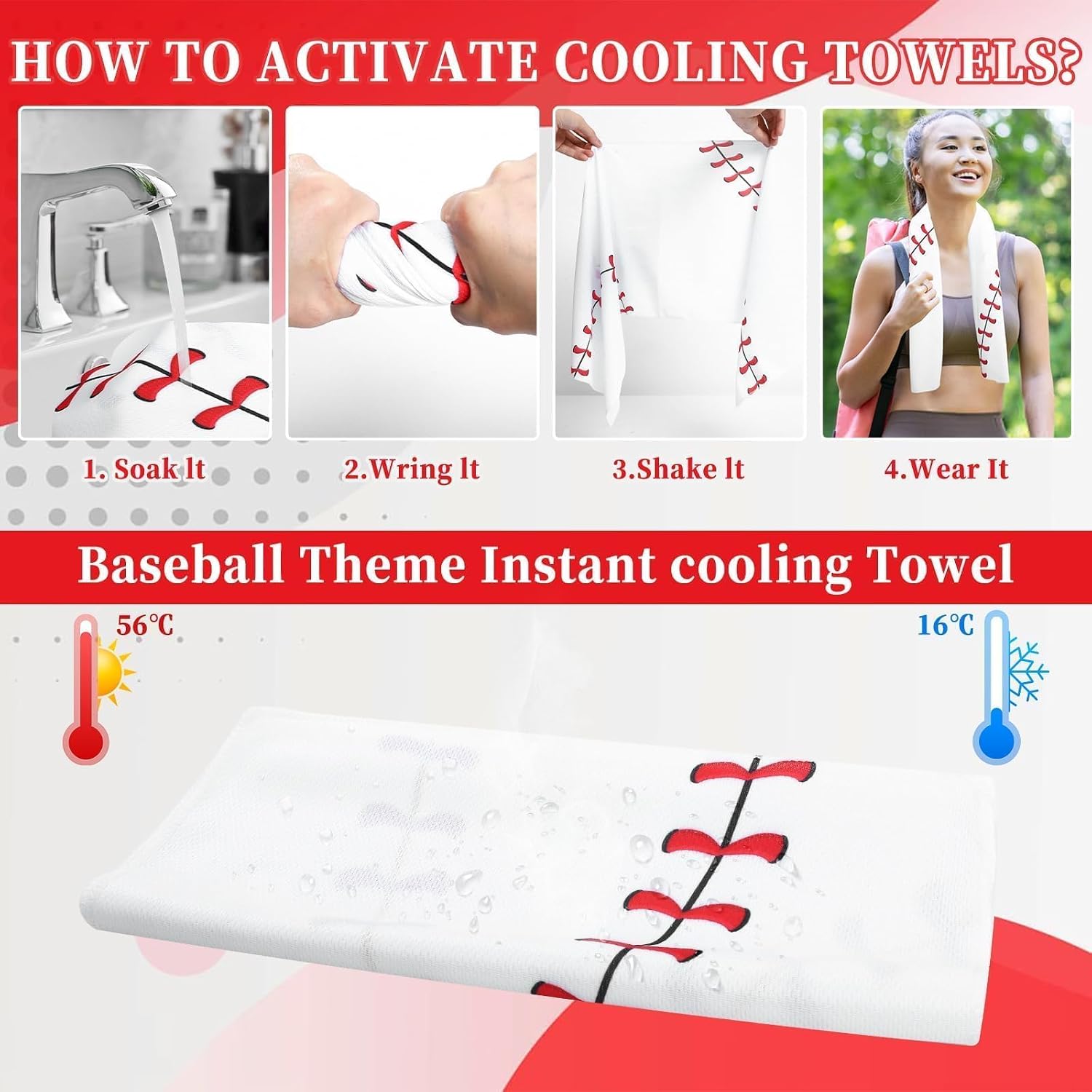 18 Pack Baseball Cooling Towel 40"x12" Sport Towels Breathable Chilly Ice Towel Fast Drying Microfiber Towel Baseball Gifts for Coach Team (18)