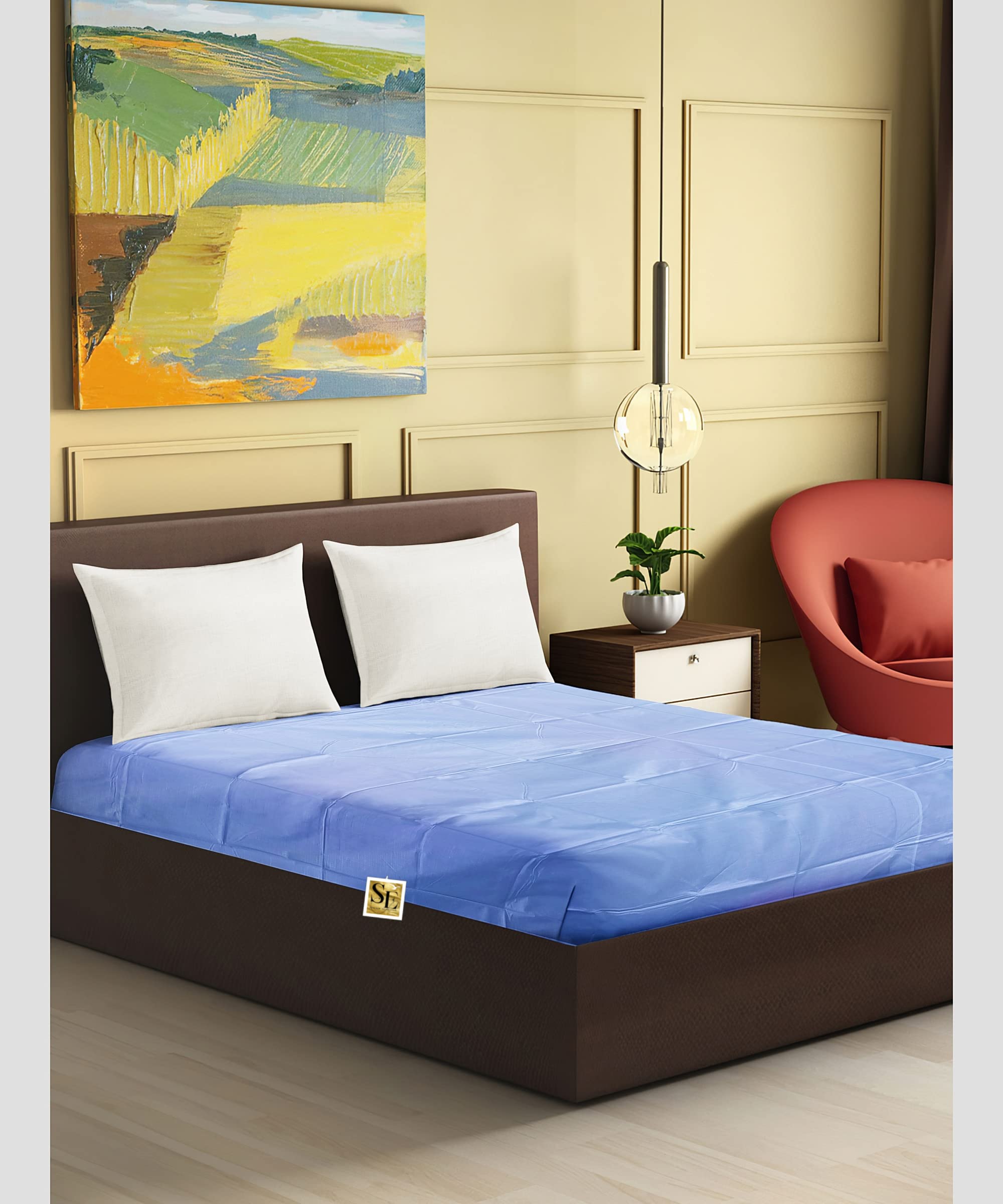 Saksham Enterprises PVC Waterproof Thin Mattress Protector That Fits Perfectly - 200 TC Double Bed Self Design Baby Plastic Sheet (Pack of 1, 6.5ft x 6.3ft) (Double Bed (6ft x 6ft), Sky Blue)-image-24