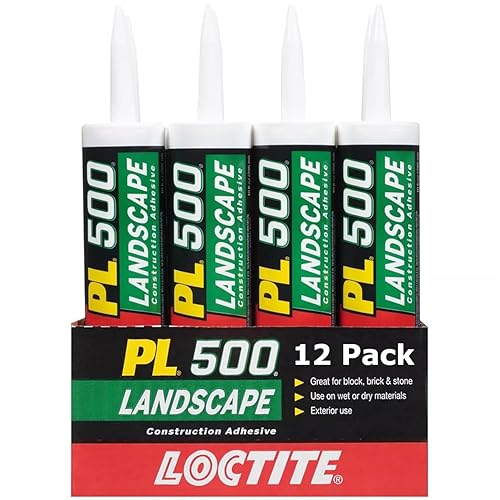 Loctite PL 500 Adhesivo de construcción de bloques de paisaje y piedra, cartucho de 10 onzas líquidas, paquete de 12