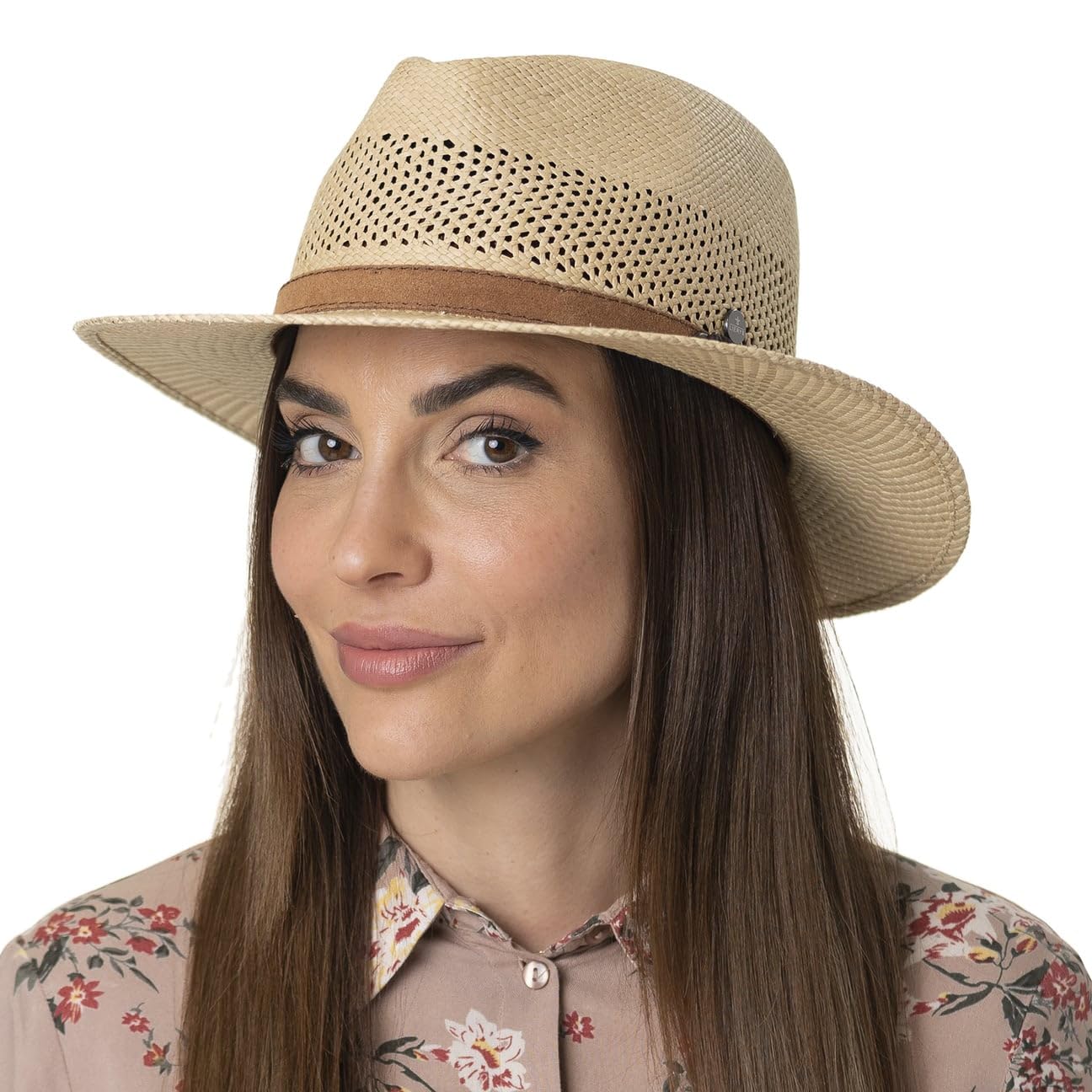 LIERYS Twotone Brim Traveller Panamahut Damen Herren Cowboyhut Ledergarniturband Ecuador