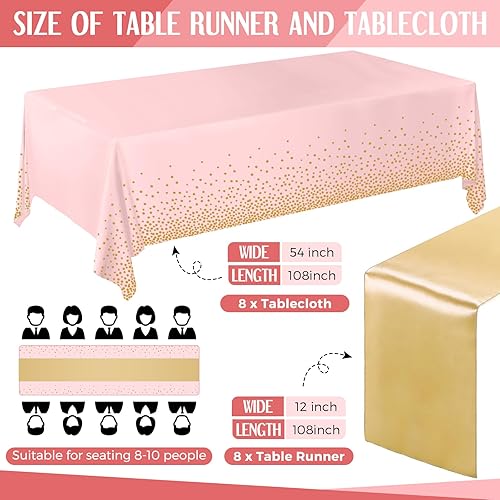Vista 77 de Tudomro Juego de 16 manteles de plástico desechables y camino de mesa satinado de 54 x 108 pulgadas, manteles de 12 x 108 pulgadas, para Año Nuevo