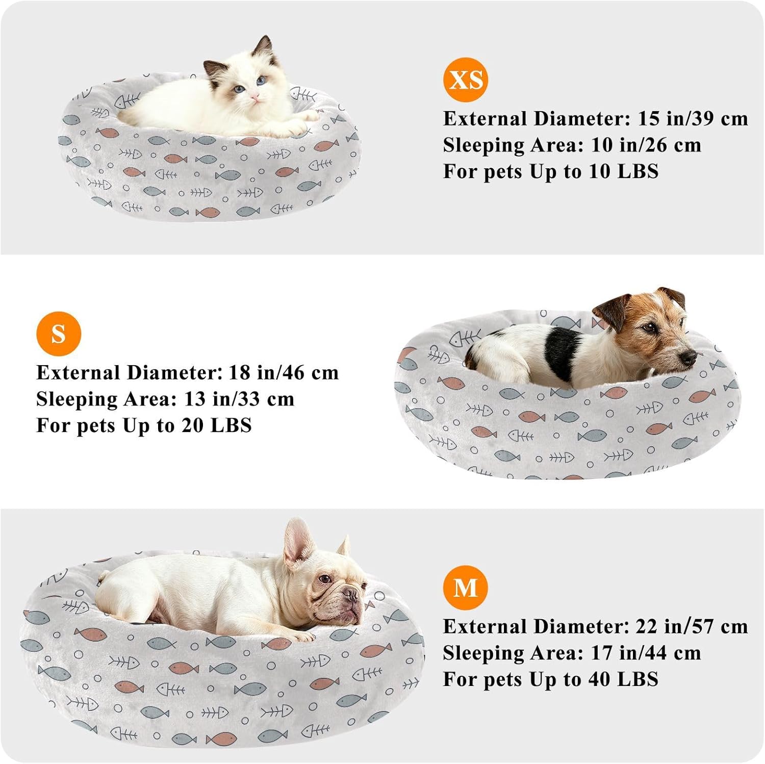 Pet Dog Beds Warm & Soft Fluffy Cat Pillow Bed for Small Size Pets Supplies M Carrtoon Little Fish Beige