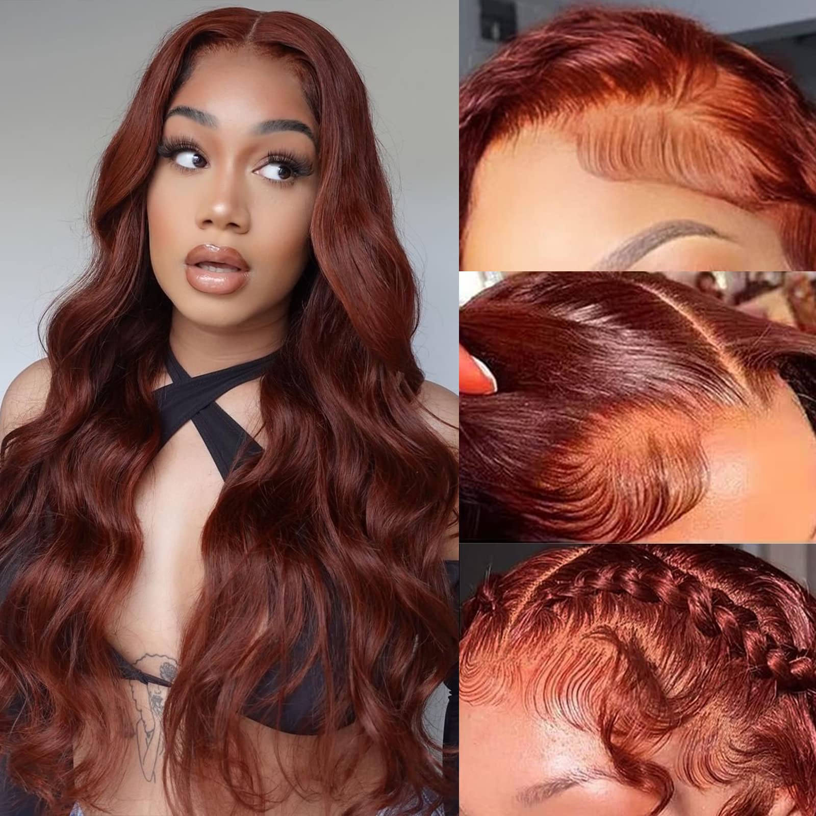 Avolo Reddish Brown Lace Front Wigs Pre Plucked Glueless Wigs 13x4 Body Wave HD Lace Frontal Wigs With Baby Hair Auburn Colored Auburn 26 inch
