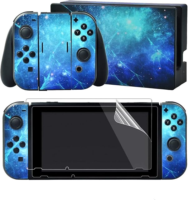 eXtremeRate Stickers Vinyl do Nintendo Switch,Naklejka Skóry do Nintendo Switch Console & Joycon & Dock z 2 sztuki Ochraniacz Ekranu-Niebieska Mgławica