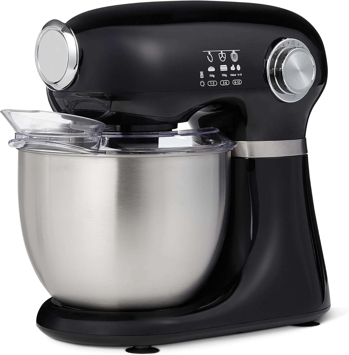 Amazon Basics Tilt-Head Stand Mixer with 5.3Qt Bowl, Dough Hook, Beater and Whisk,12 Speeds, 350W, Black Amazon Basics Tilt-Head Stand Mixer with 5.3Qt Bowl, Dough Hook, Beater and Whisk,12 Speeds, 350W, Black
