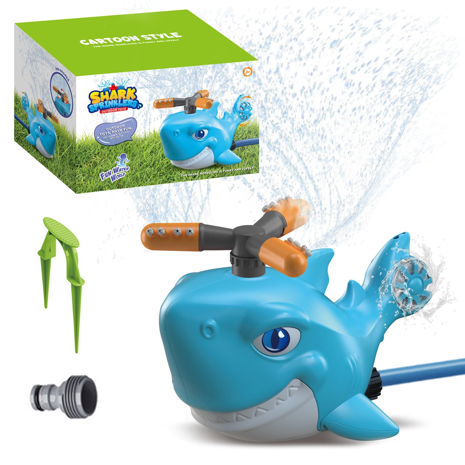 Kids Water Sprinkler Toys, Shark Sprinkler with Rotary Head for Lawn Garden