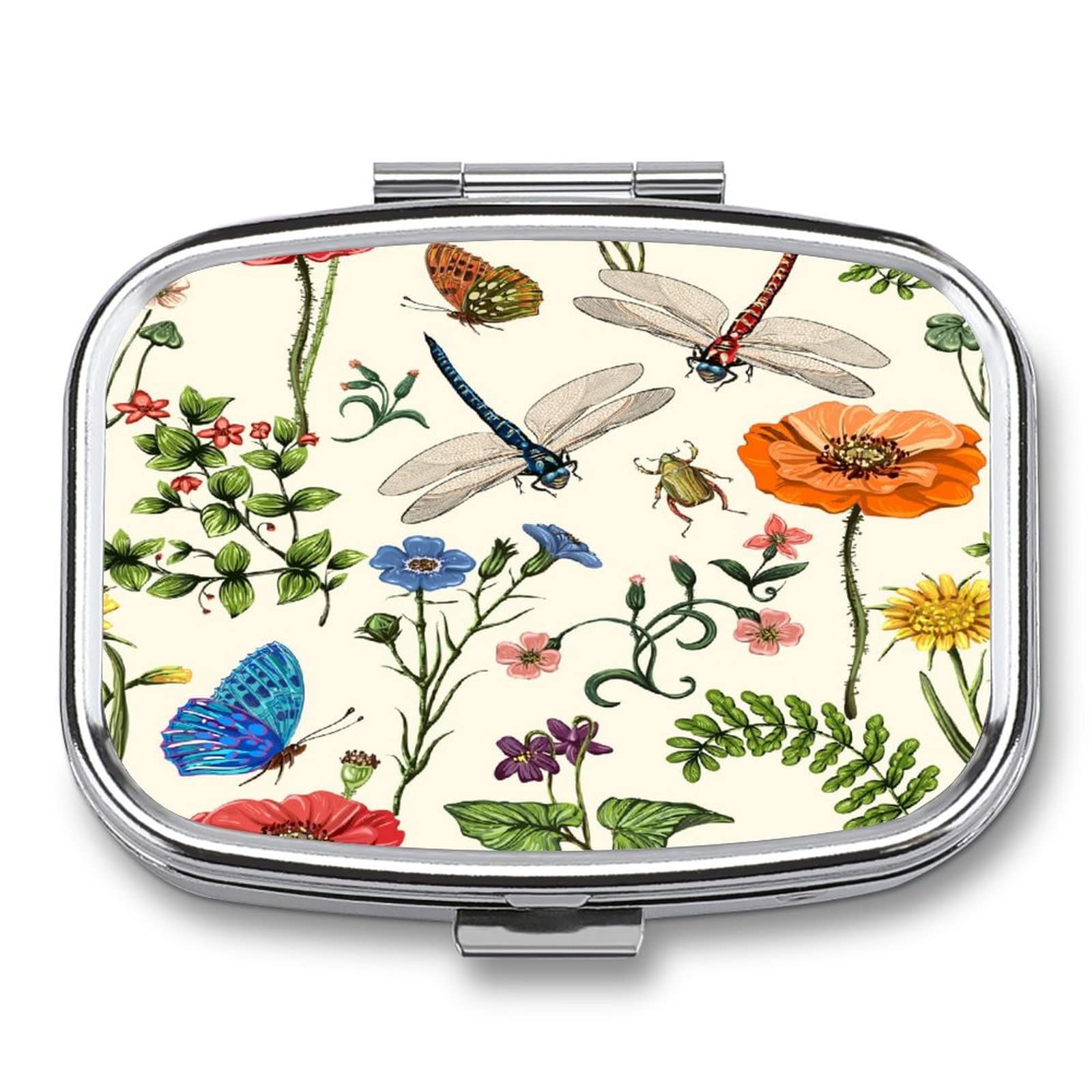 Daily Pill Box Organizer Dragonfly Butterfly Flower Pattern Decorative Pill Box with Gift Box-Fashionable Medicine