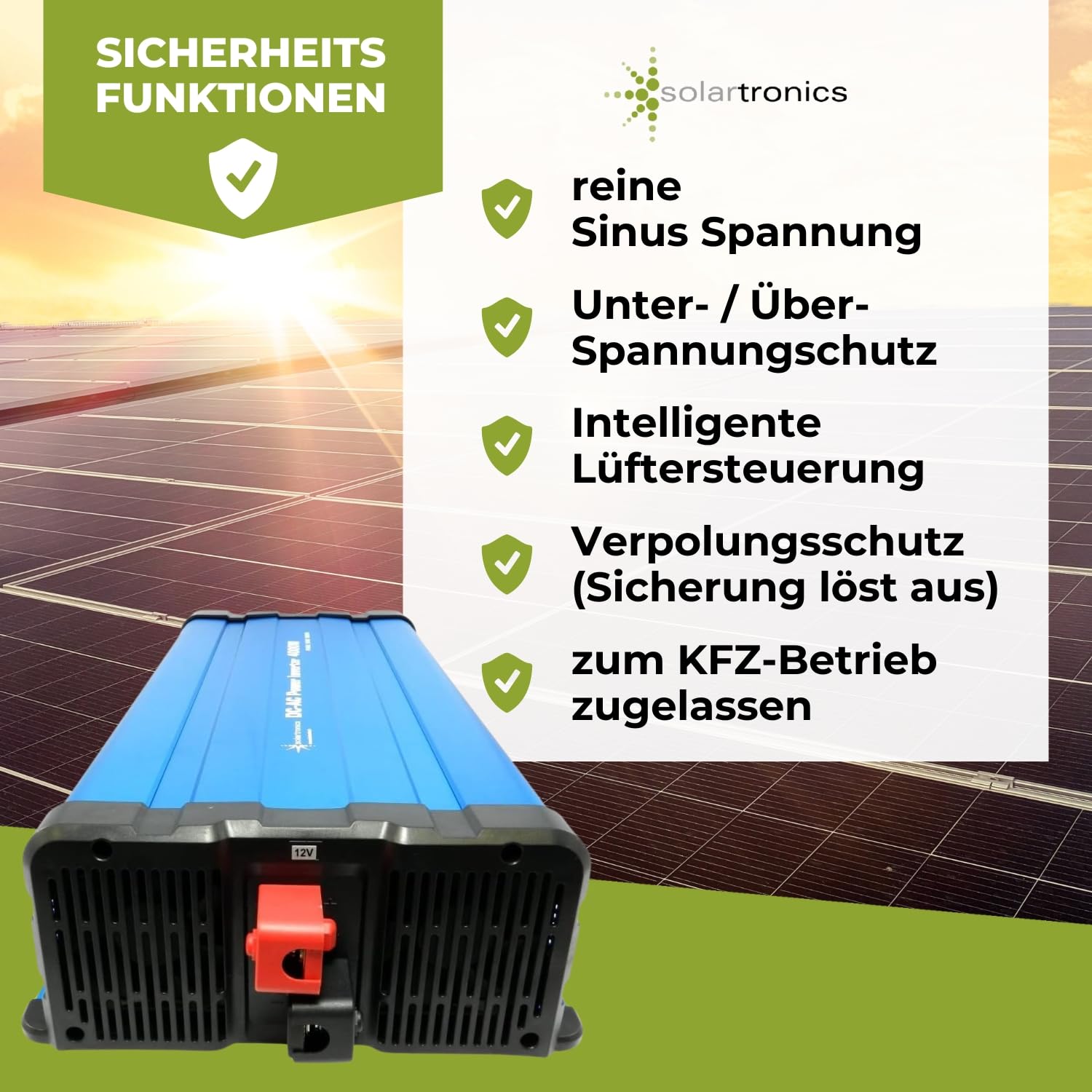 solartronics FS4000DR przetwornica napięcia 12 V 230 V 4000 W, czysty sinusoidalny falownik solarny USB z pilotem zdalnego sterowania CRW88