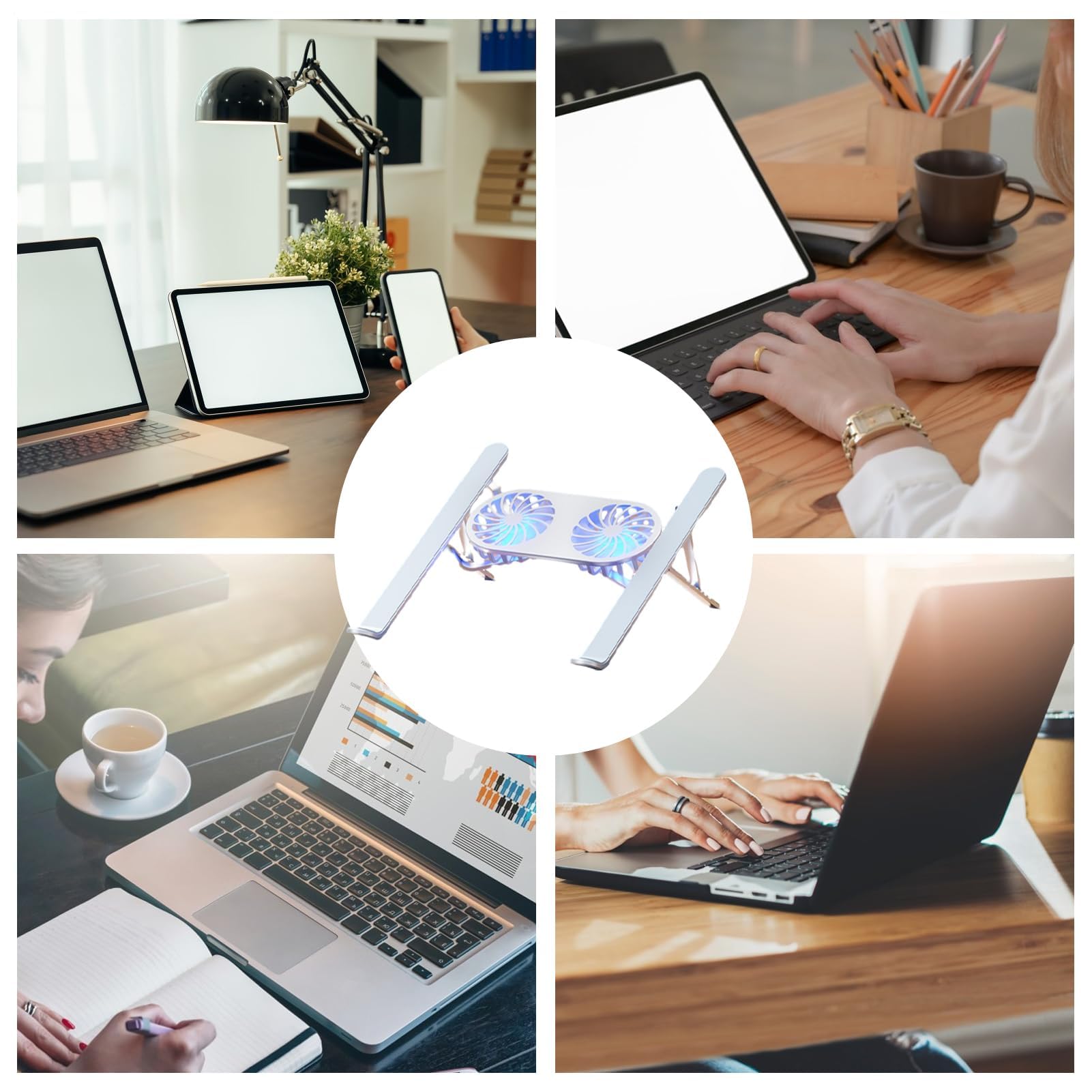 Regulowana podkładka chłodząca do laptopa – 6 poziomów wysokości, składany stojak wentylatora do laptopów 13–21 cali, wydajny system chłodzenia do gier, pracy i nauki, przenośna chłodziarka do laptopa