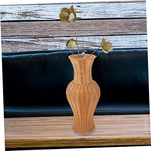 Vista 6 de TEHAUX Jarrón rústico para decoración de piso de imitación de ratán para ramo
