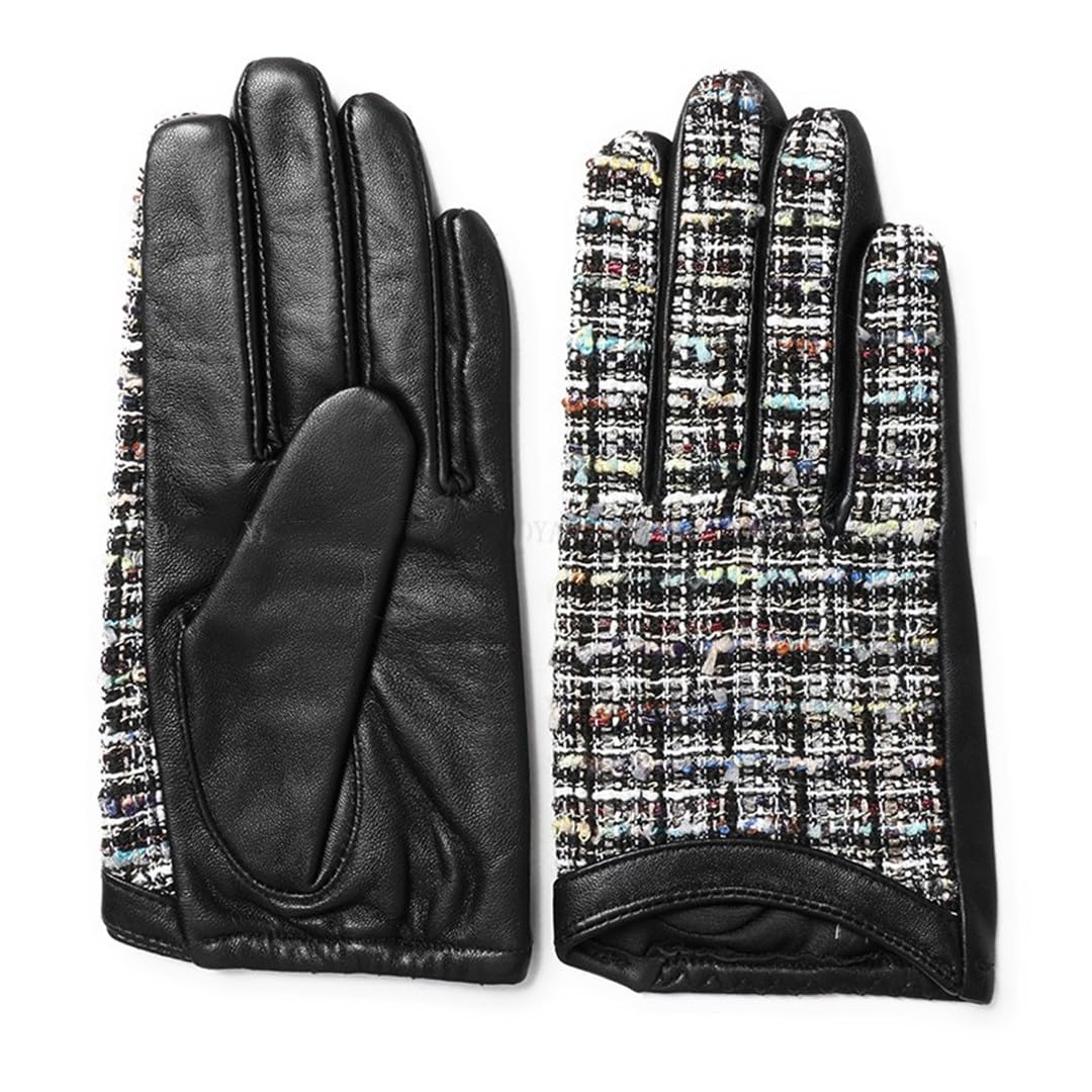 Wvapzxx Guanti Da Donna In Vera Pelle Guanti Patchwork In Tweed Di Pelle Di Pecora Sottile