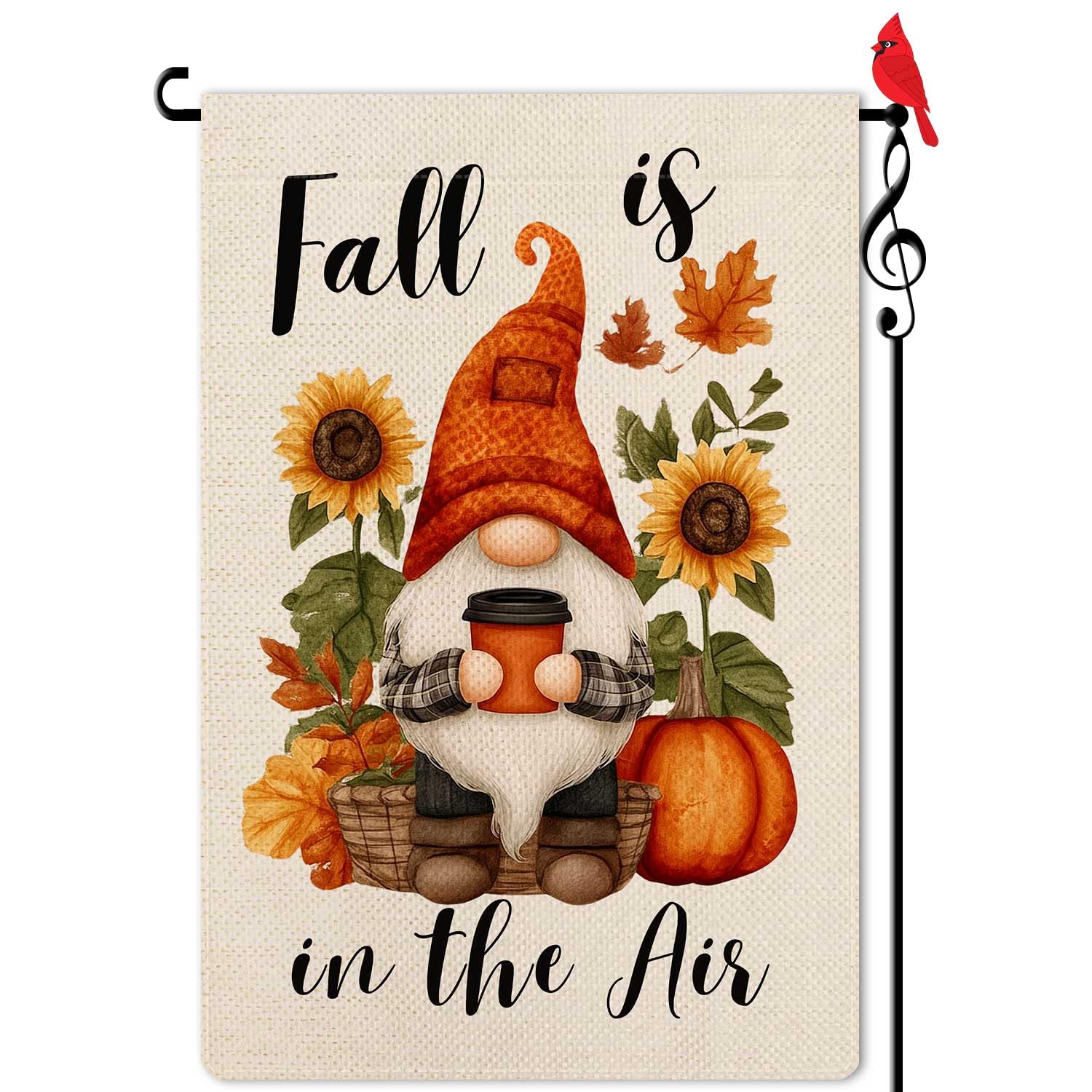 Fall is in the Air Garden Flag Autumn Pumpkins Gnome Small Flag for Outside Burlap Double Sided Welcome Yard Lawn Decor 12.5x18"