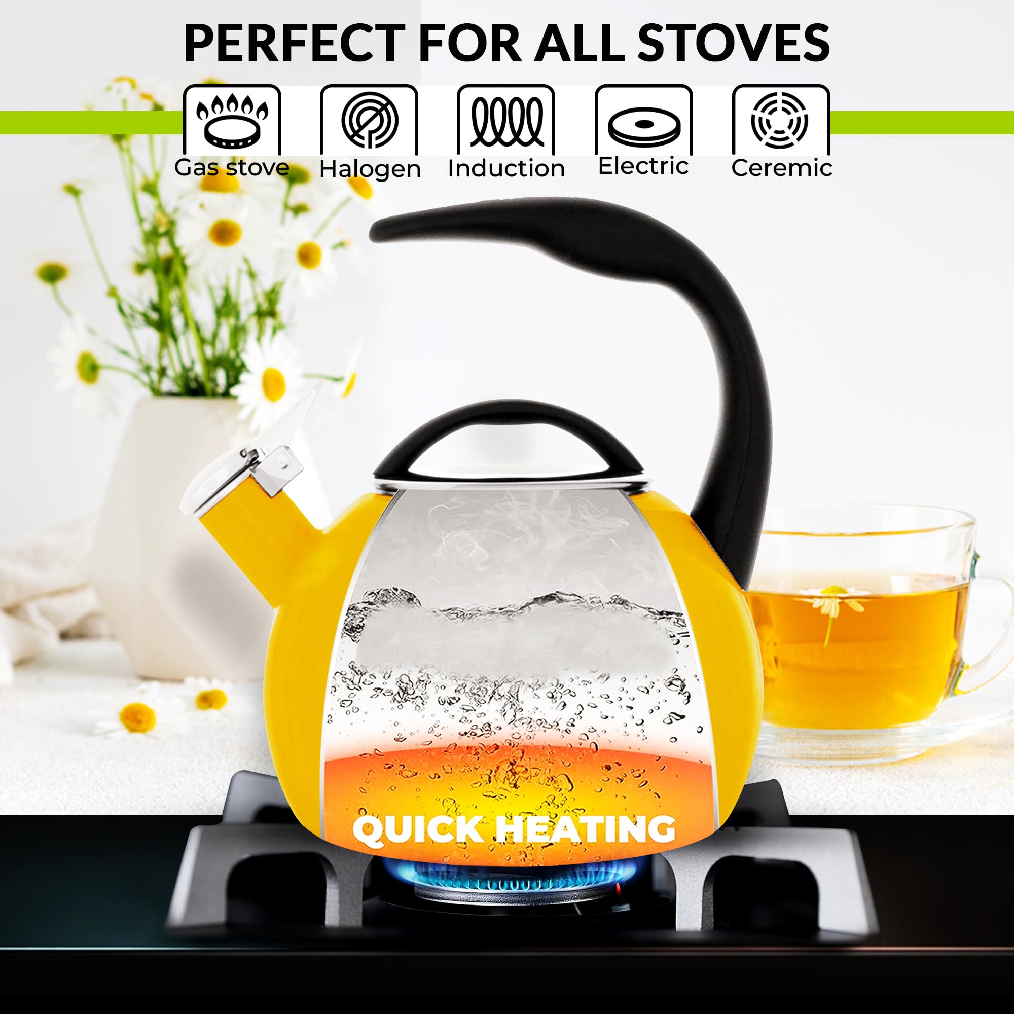 Chantal 40Th Anniversary Tea kettle, 2 Quart, Enamel Carbon steel, Whistling, Marigold, 1.9 Litres - Image 6