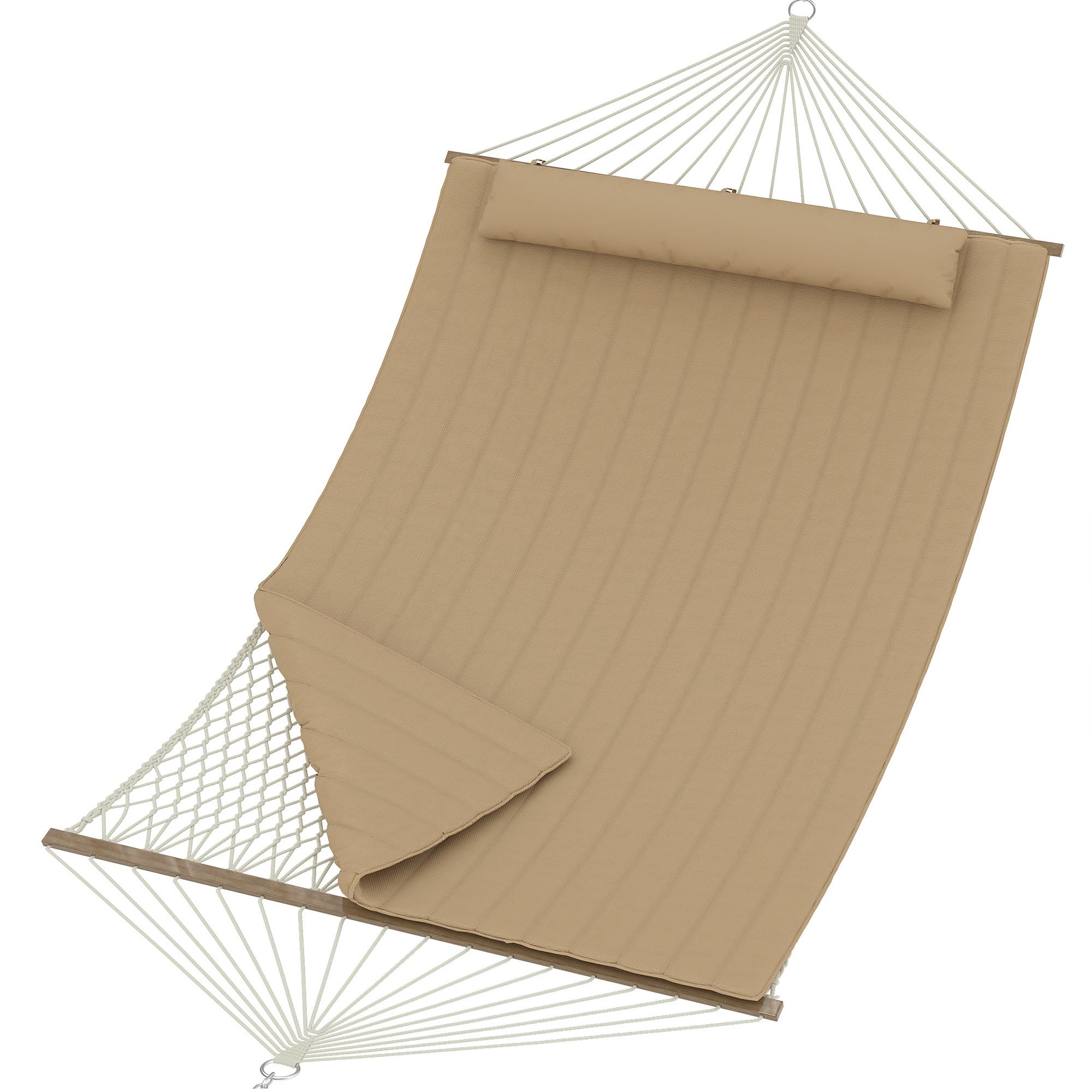 Aptliton Double Hammock, 12FT Quilted Outdoor Swing Bed, Brown Yellow