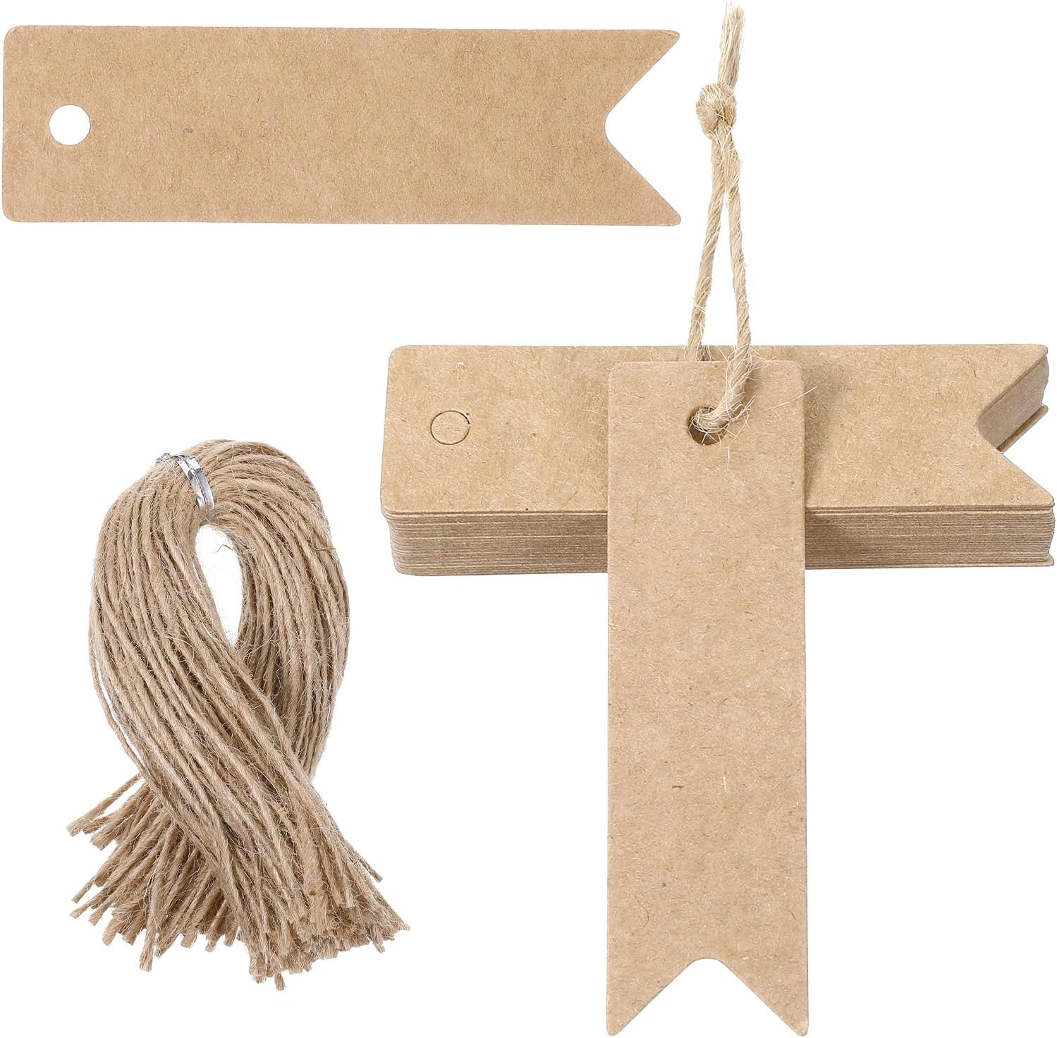 100 Pcs Krafts Paper Gift Tags with String Attached 2.8 x 0.8 Inch Mini Brown Gift Tags Blank Hanging Labels Tag for Holiday Present Wrapping, Wedding, Birthday, DIY Art Craft Supplies