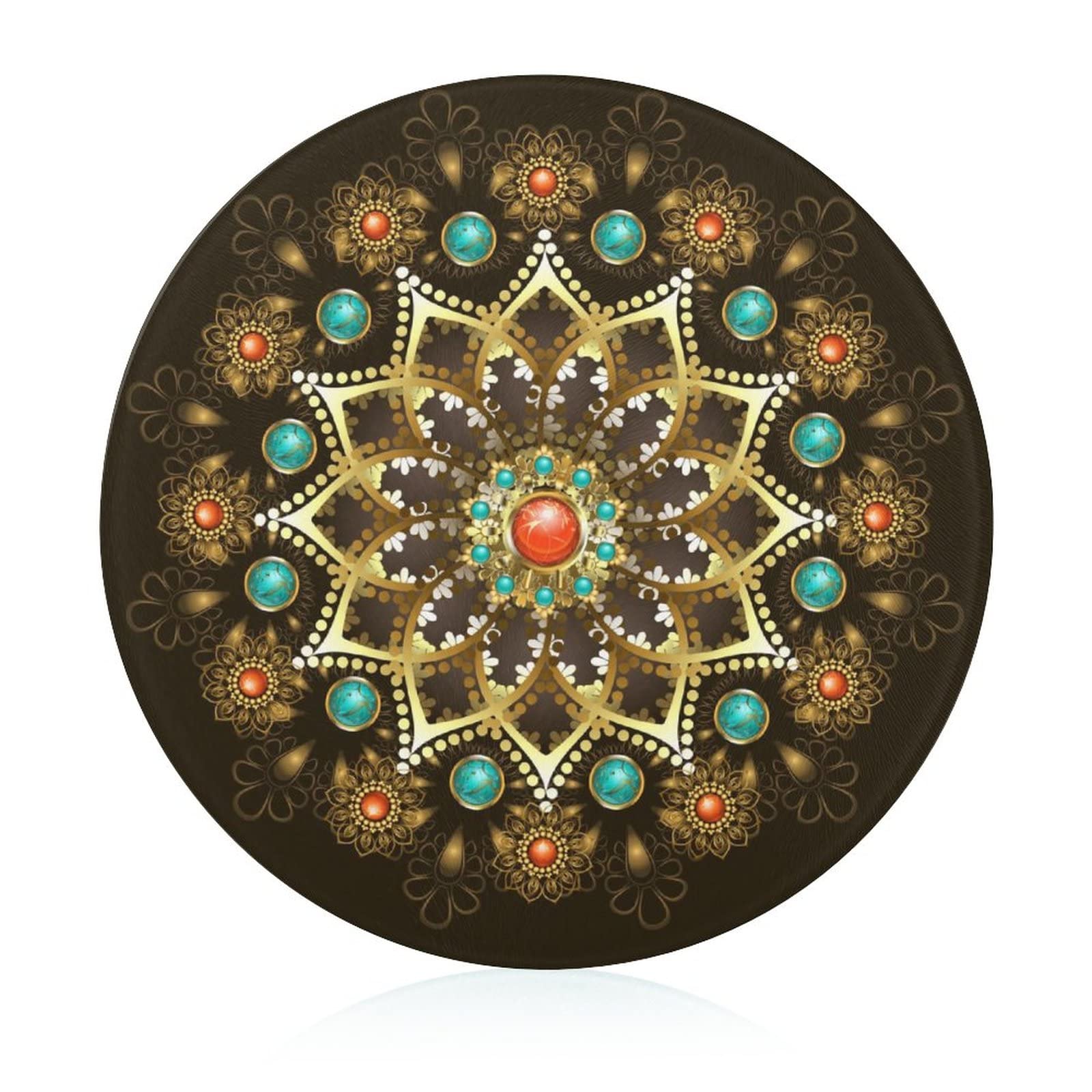 Plateau décoratif cuisine Mandala D'or en verre de qualité supérieure
