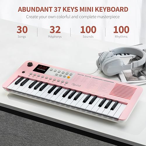 Miniatura 3 de Piano de teclado pequeño de 37 teclas, mini teclado portátil con función de transposición y octava, con pantalla LED y altavoz integrado, teclado de