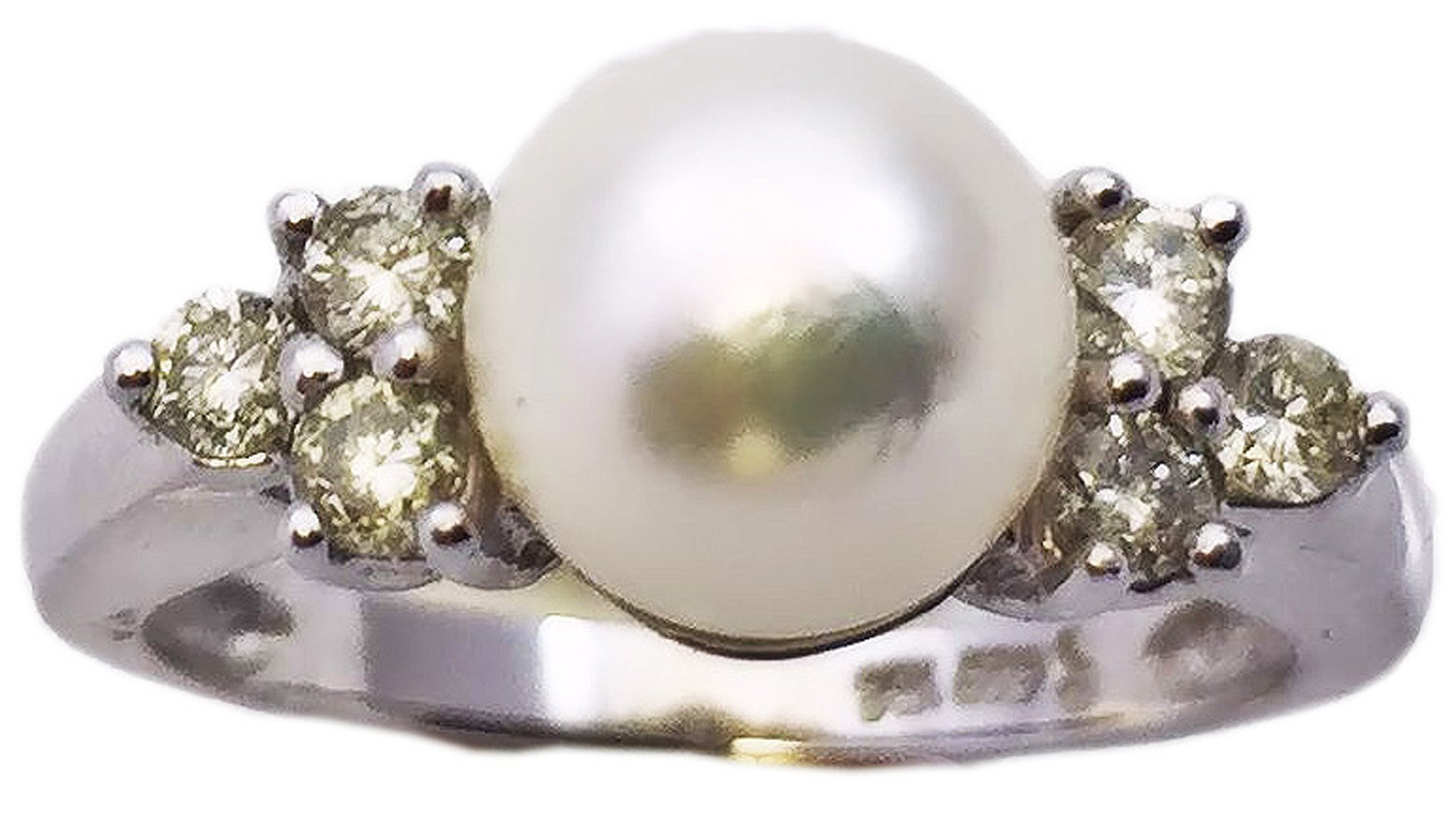 Clariel Designs Akoya Cultured Pearl 7.5-8mm Ring with 0.012 ct. tw Diamonds; 14Kt. White Solid Gold