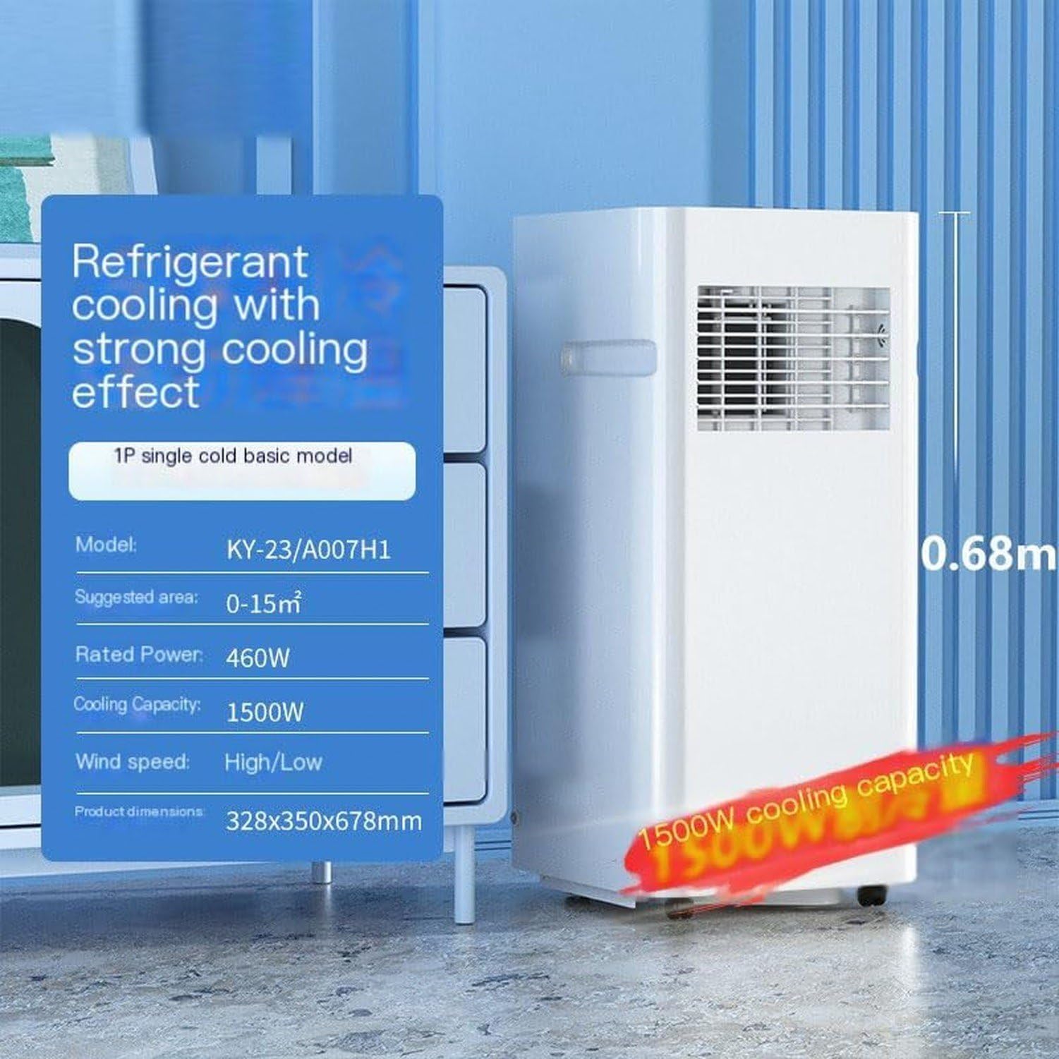 Aire Acondicionado Portátil 5000 BTU, Enfriador Interior Silencioso, Control Remoto Digital, Deshumidificación, Kit de Ventana, Enchufe UK 3 Pines, Style 4, 7000 BTU