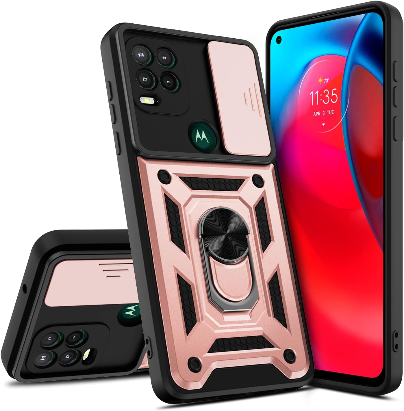 DONWELL for Moto G Stylus 5G Case, Moto G Stylus 5G 2021 Case with Magnetic Ring Kickstand and Camera Cover, Military Grade Shockproof Protective Case for Moto G Stylus 5G 2021 6.8inch-Rose Gold
