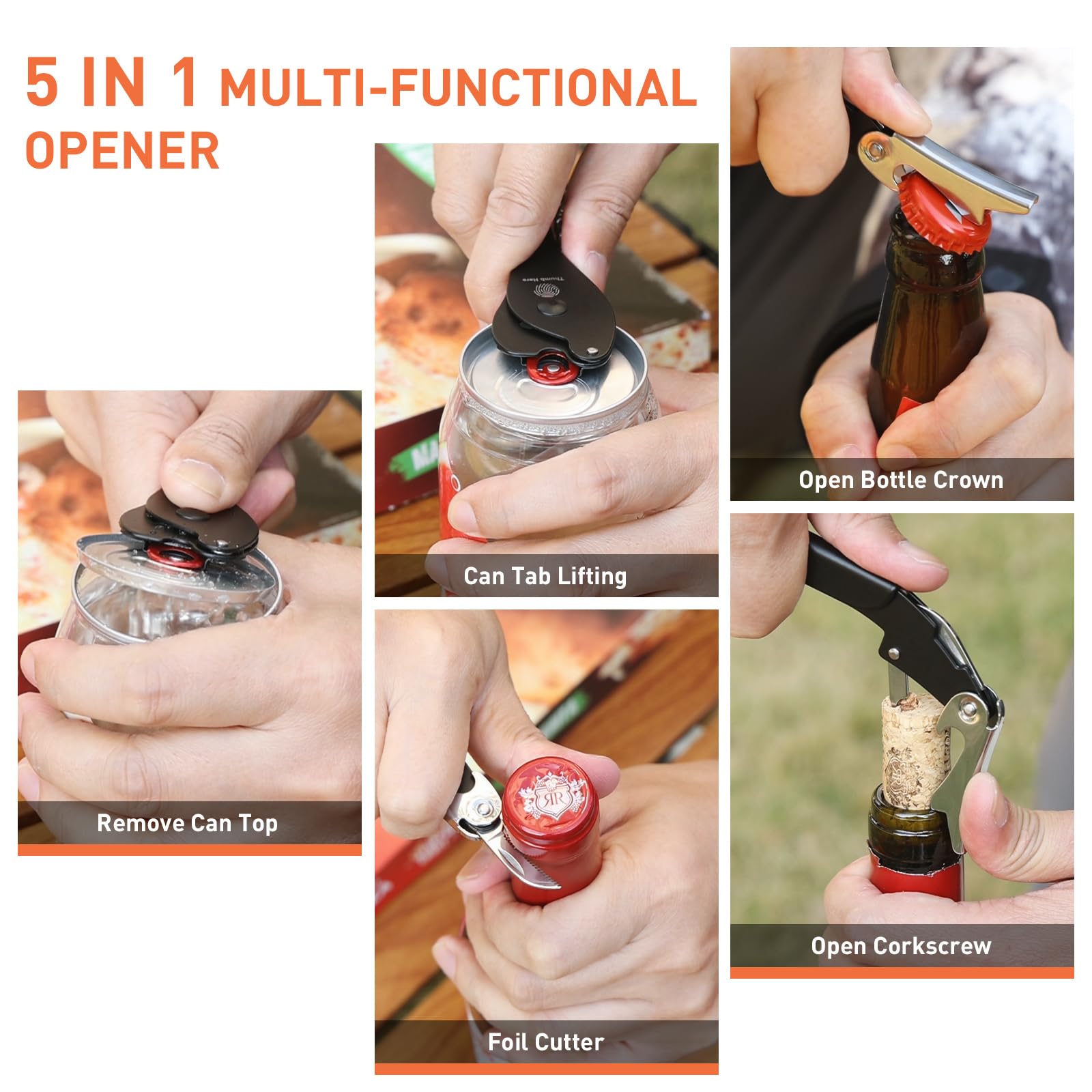 Sacacorchos 5 en 1, abrebotellas de vino con cortador de láminas, abridor de vino profesional y sacacorchos para restaurante, bar, hogar, multiherramienta sumiller (negro)