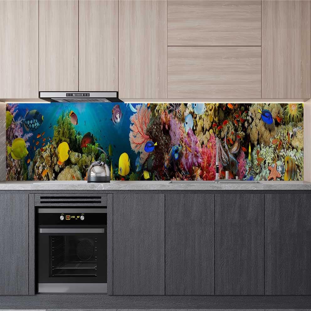 Mutfak Tezgah Arası Folyo Fayans Kaplama Folyosu Deniz Mercanları 60x500 CM