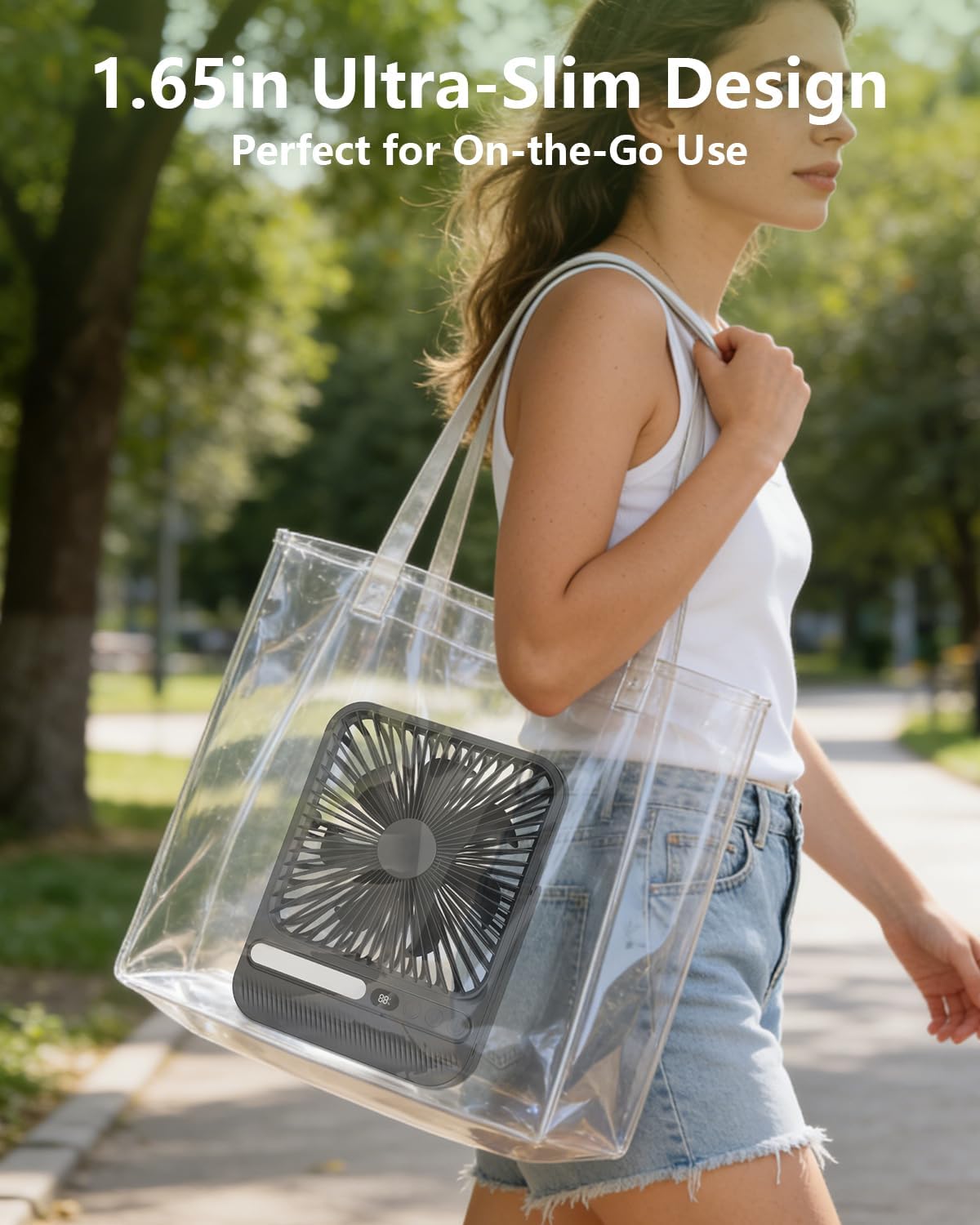 7-Inch Portable Travel Fan, Cruise Ship Approved, 28H 8000mAh Ultra-Thin Quiet Rechargeable Battery Operated Desk Fan with Timer & LED Display for Bedroom, Office, Camping