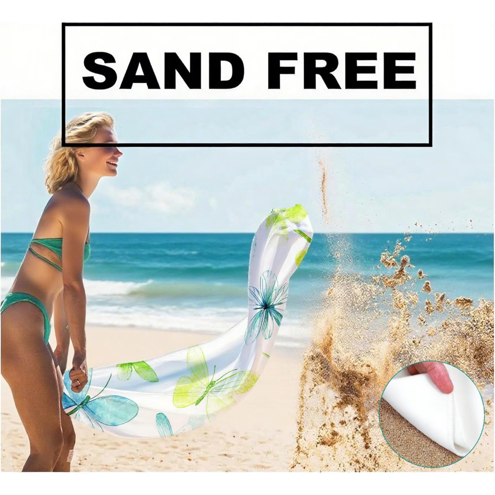 Strandtuch Grün Mikrofaser Strandtuch XXL 220x100 2 Set, Strandhandtuch mit Sandfrei, Schnelltrocknend, Absorbierend, handtücher groß für Badezimmer, Strand, Schwimmen, Geschenke für Männer Q-440
