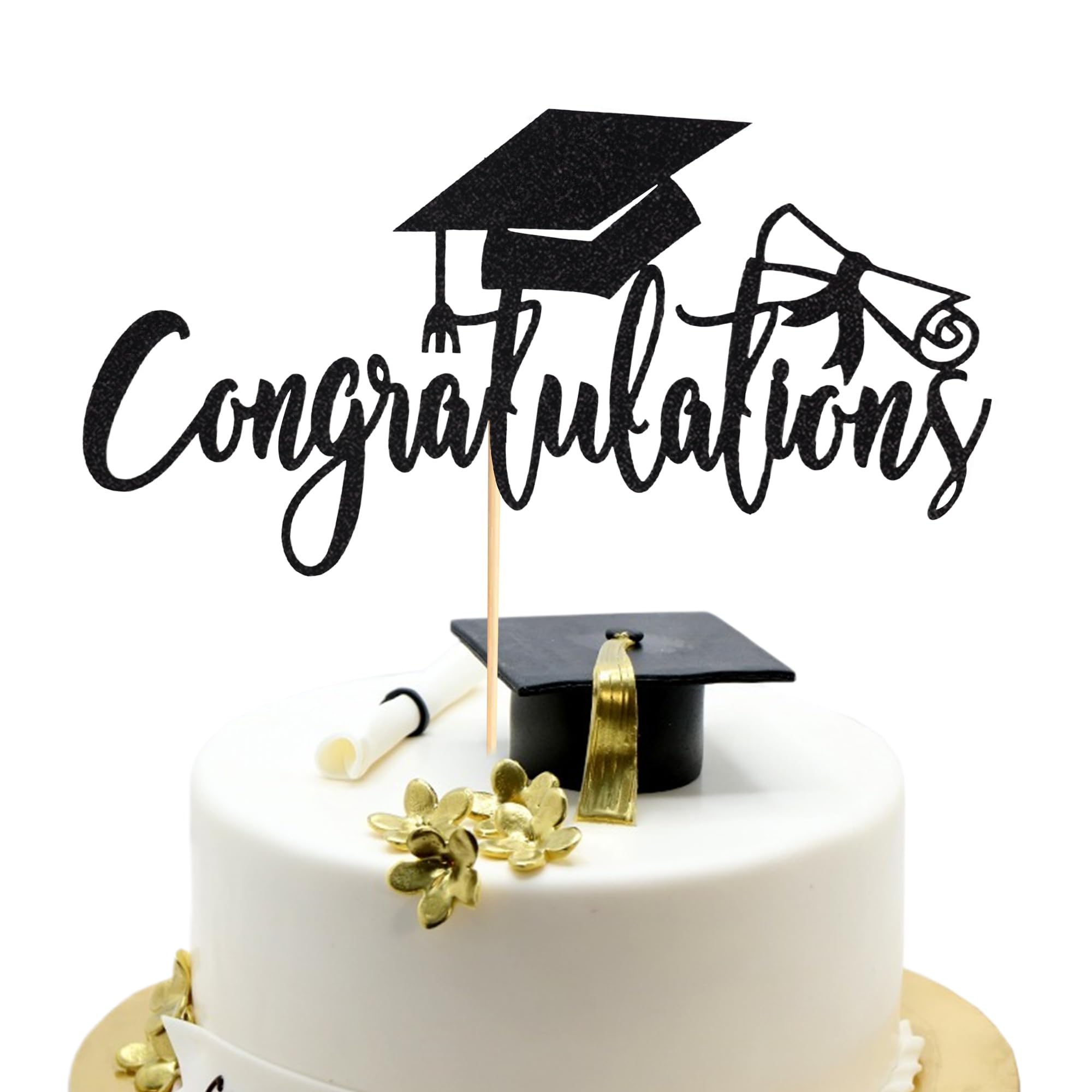 Arthsdite 1Pc Congratulations 2025 Graduation Cake Topper, Congrats Grad Cake Decor - 2025 High School/College/Senior Graduation Party Decorations Supplies - Black Glitter