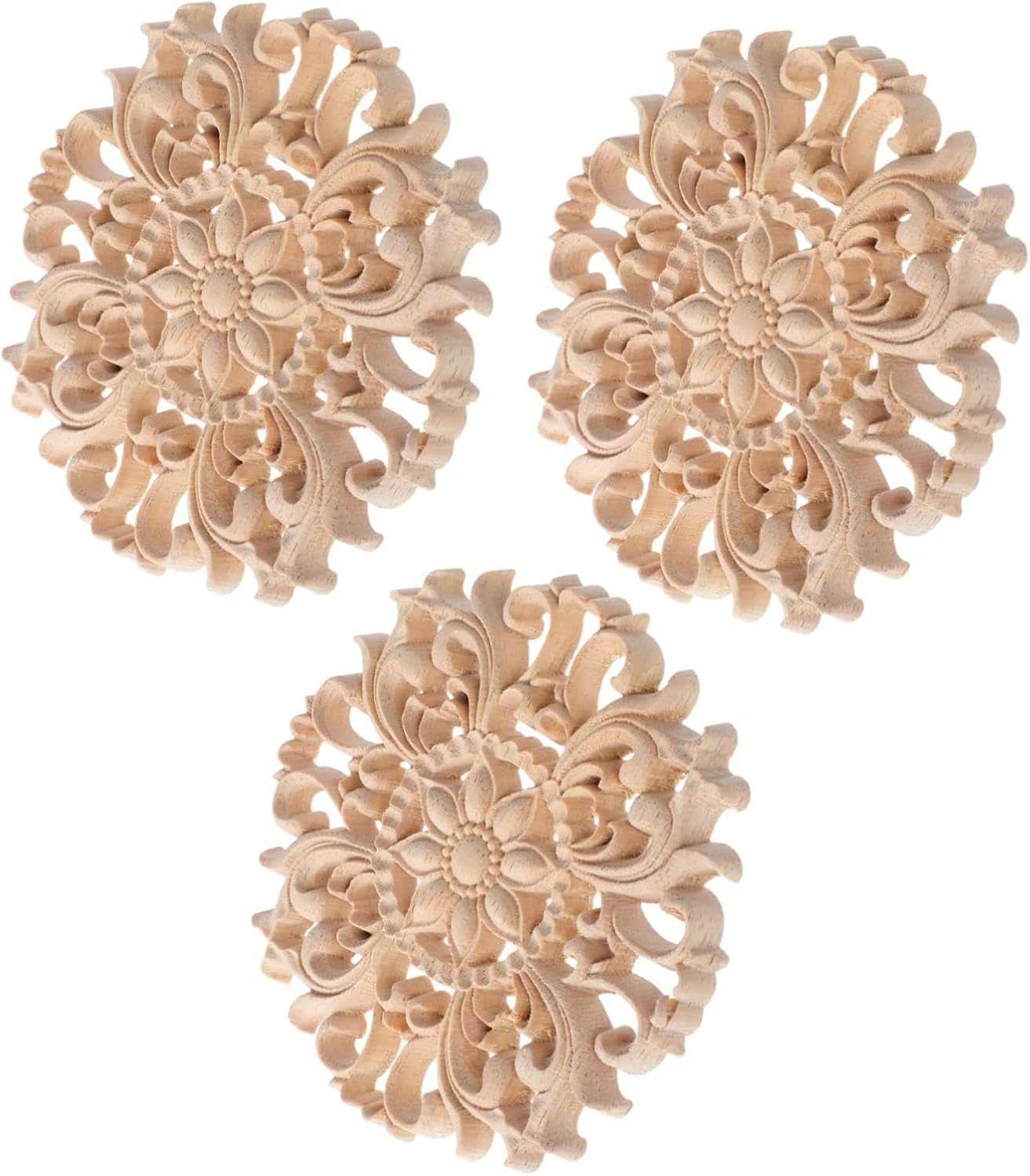 Wood Carved Hollow Onlay Applique 3pcs for Furniture Door Decor