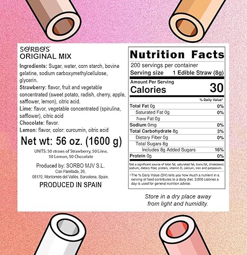 Miniatura 8 de Sorbos Pajitas comestibles, variedad de mezcla de sabores, chocolate, limón, lima, fresa, empaquetadas individualmente, sin PFAS, sin alérgenos, sin
