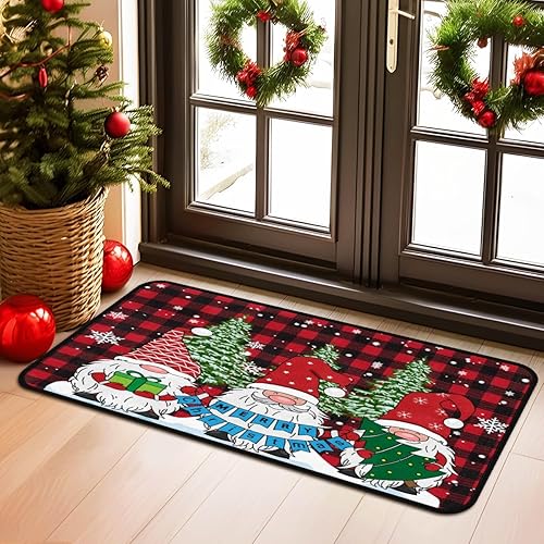 Miniatura 3 de Genhuyiz Alfombra de gnomo de Navidad de 20 x 40 pulgadas, para interiores y exteriores, tapete de invierno para puerta de nieve, antideslizante,