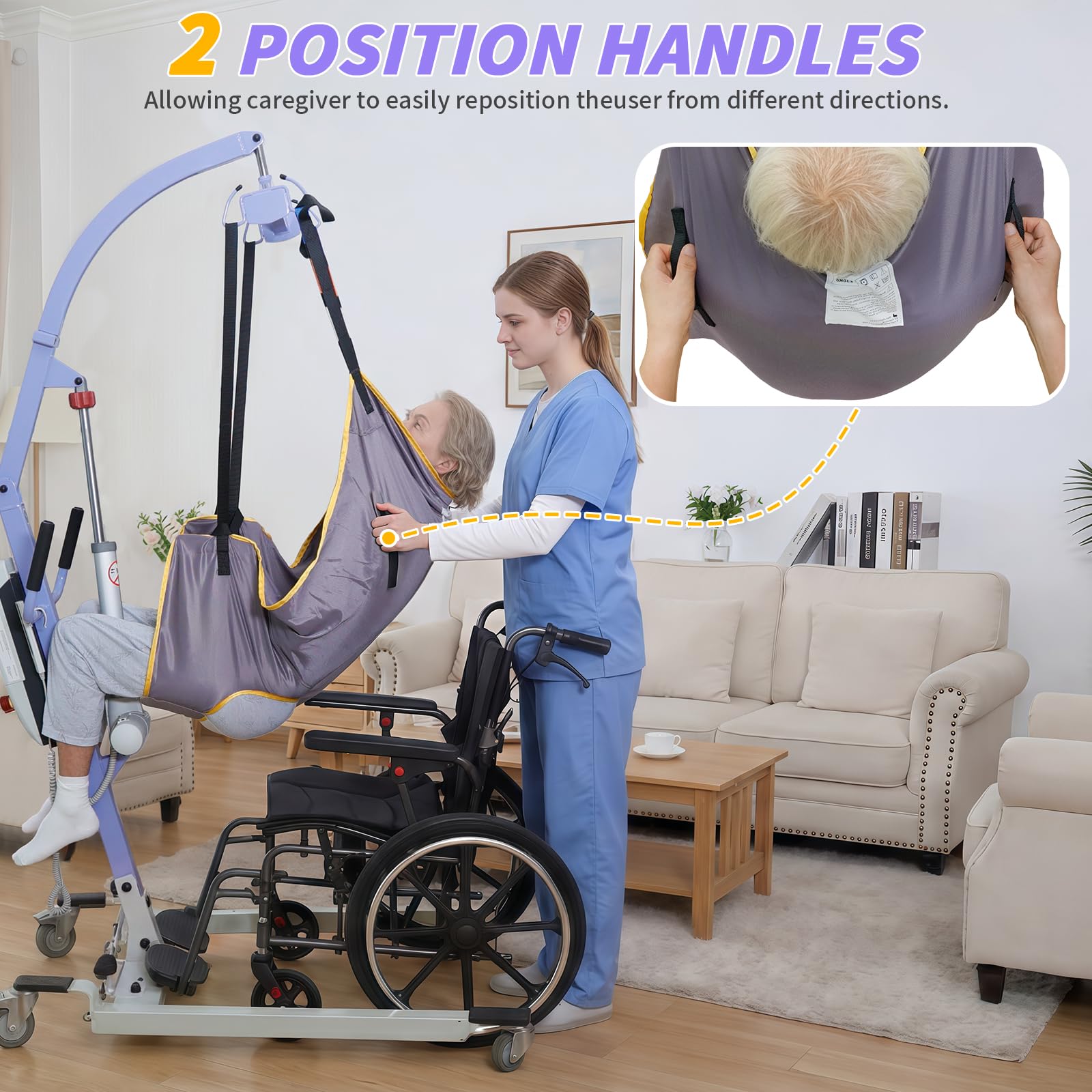 Patienten-Hebeband mit Kopfstütze - Ganzkörper-Transferschlinge für Boden- und Deckenheber, Mobilitätshilfe für ältere Menschen, Behinderte und postoperative Patienten