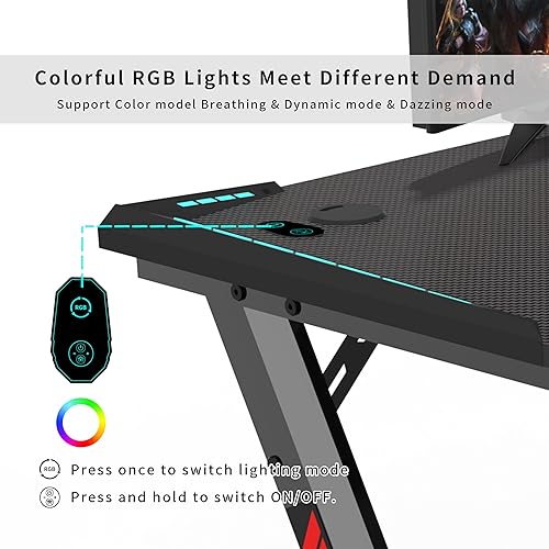 Miniatura 5 de AOR ESPORTS Mesa de juegos, escritorio simple en forma de R con alfombrilla para mouse, gancho para auriculares y soporte para tazas, fácil de