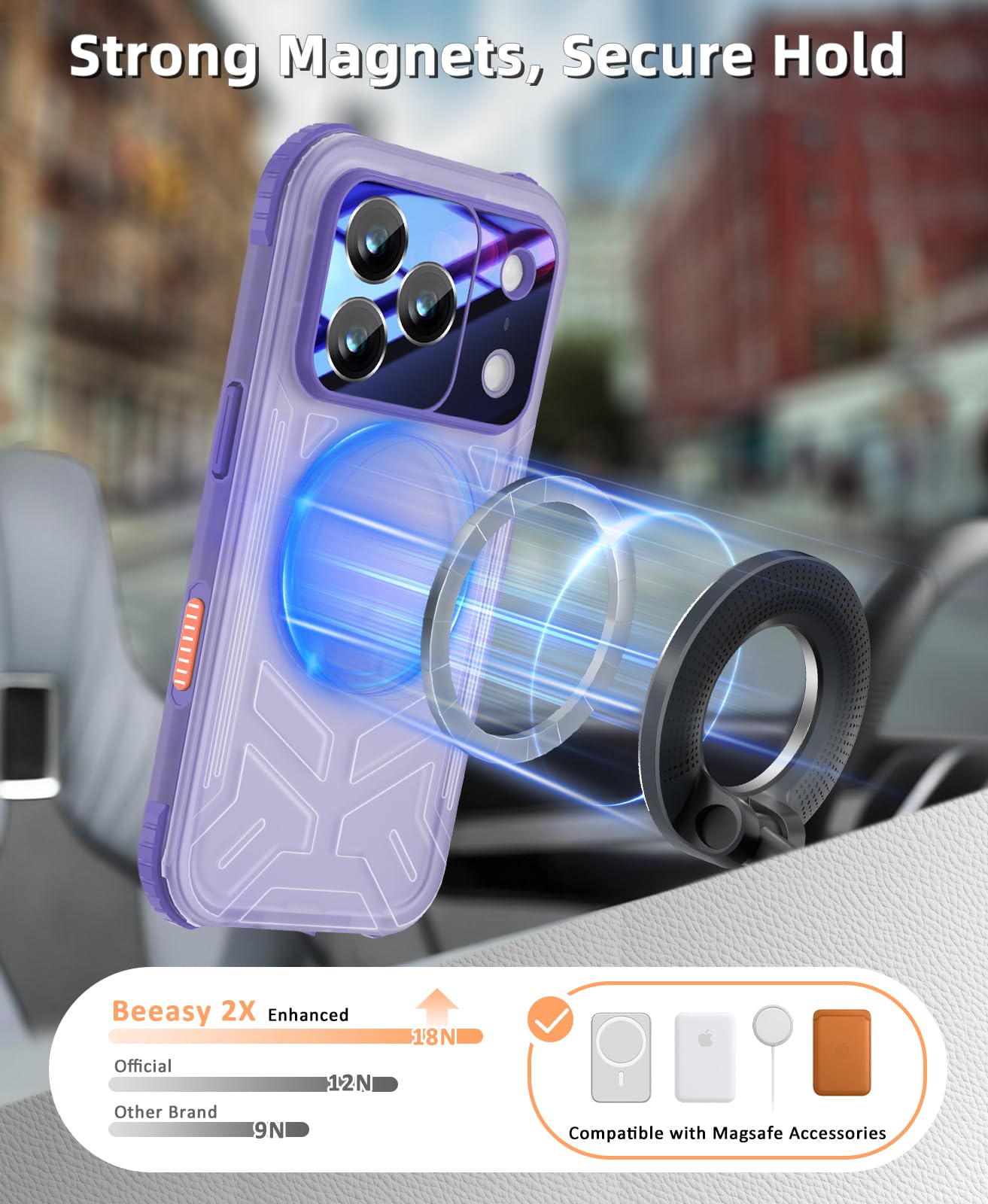 Beeasy per iPhone 17 Pro Max Cover Impermeabile IP68 con Magsafe, 360 Militare Antiurto Protezione Schermo Integrata, Custodia Magnetica Rugged Resistente, 6,9", Viola