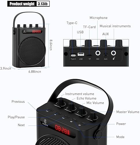 Miniatura 6 de ZOWEETEK Potente amplificador de voz con 2 micrófonos inalámbricos de mano, altavoz portátil con micrófono, máquina de karaoke, sistema PA de