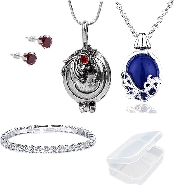 PPX 5 Pcs Vampire Diaries necklaces, Earrings and Bracelet - Daywalking Katherine Necklace -Verbena Necklace Chain Can Open Silver with Transparent Storage Box
