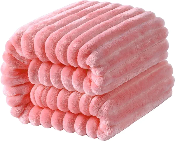 NTBAY Flannel Fuzzy Toddler Blanket, Fluffy Warm and Lightweight Reversible Stripes Design Baby Plush Blanket, 30x40 Inches, Pink