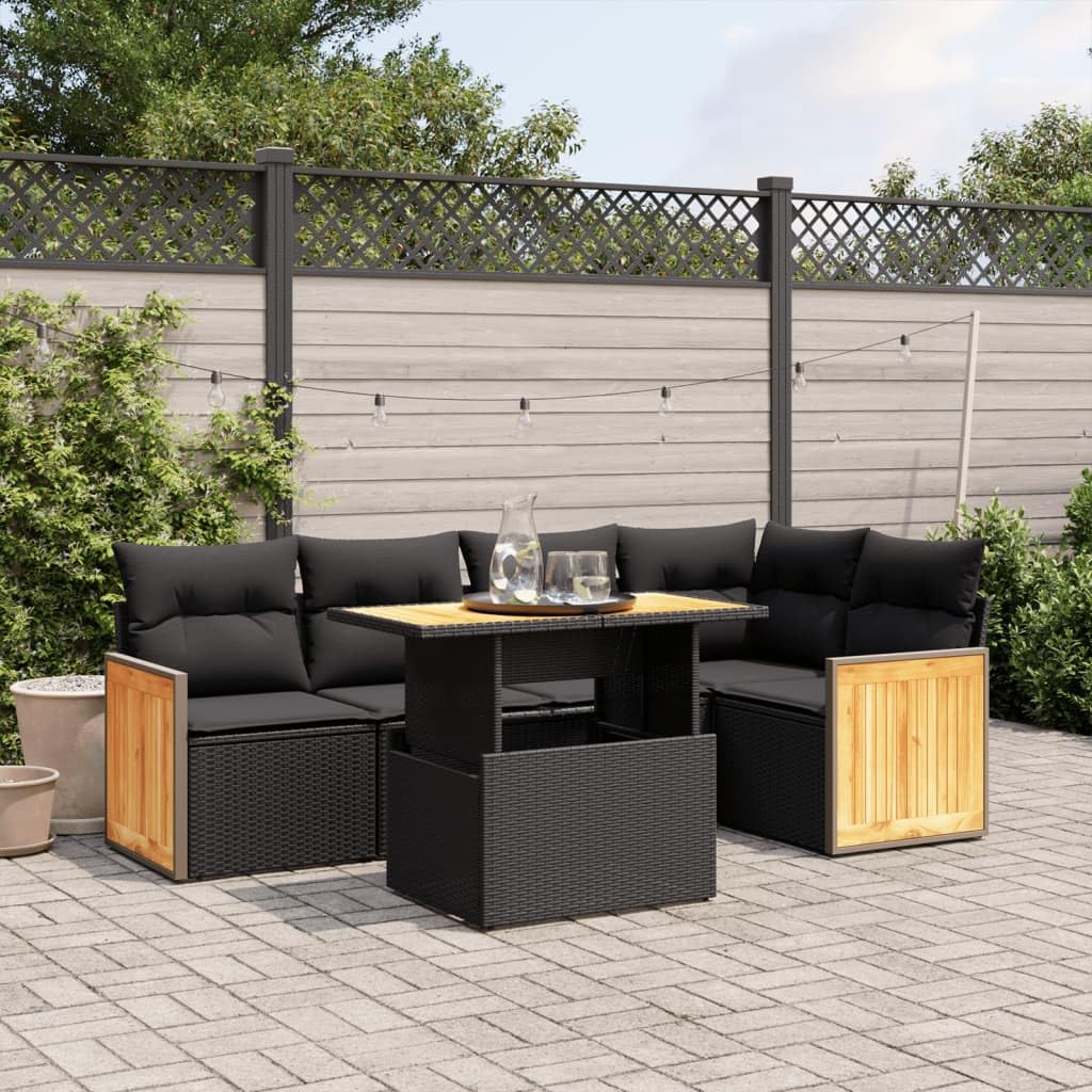vidaXL Salon de Jardin avec Coussins 6 pcs, Canapés de Terrasse, Ensemble de Meubles de Patio, Mobilier d'Extérieur, Noir Résine Tressée