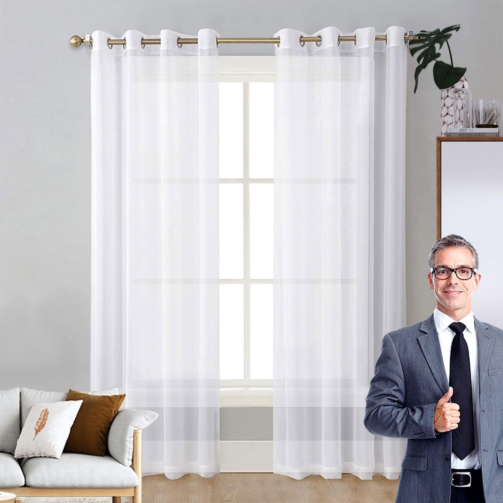 Cortinas Salon Modernas 175 x 210 cm Translucido Moderno Decoracion, con Ojales Cortinas Ventana Cocina Cortinas Translúcidas para Niños Sala Cuarto Baño, Blanco