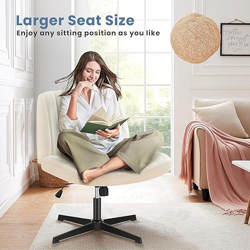 Miniatura 3 de DUMOS Silla de oficina con patas cruzadas, asiento de escritorio ancho sin brazos para oficina en casa, sin ruedas, moderno, giratorio, ajustable,