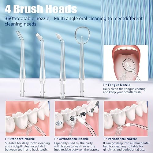 Miniatura 3 de Irrigador dental de agua para dientes 5 modos de irrigador bucal portátil IPX7 impermeable irrigador bucal de 101fl oz 4 chorros potente batería