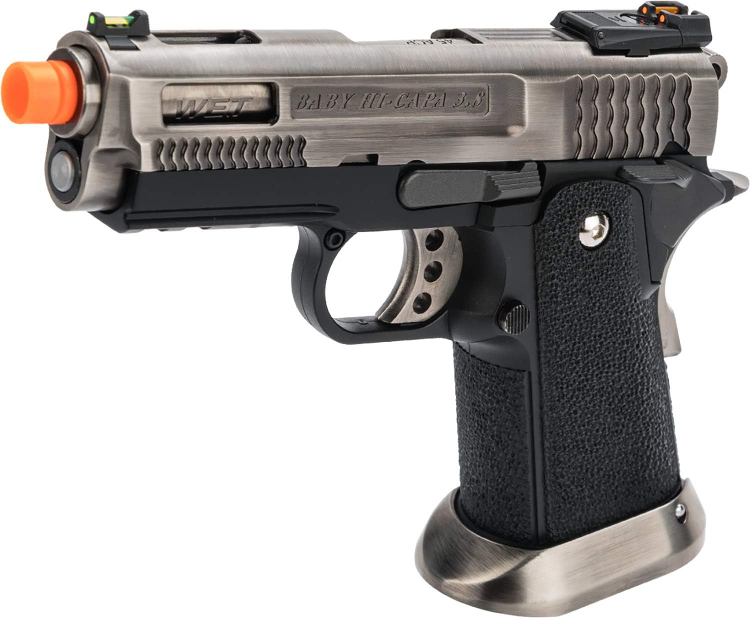 Evike Airsoft - WE-Tech Hi-Capa 3.8 Brontosaurus Gas Blowback Airsoft Pistol (Color: Silver)