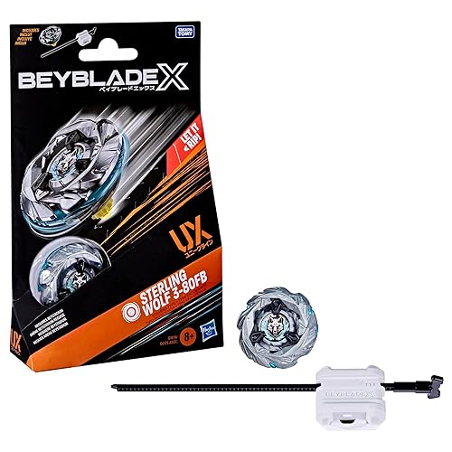 Bey Blade X Sterling Wolf 3-80FB UX Starter Pack Set with Stamina Type Top and Launcher, Authentic Takara Tomy Battle Tops Games, Toys for Boys and Girls 8+