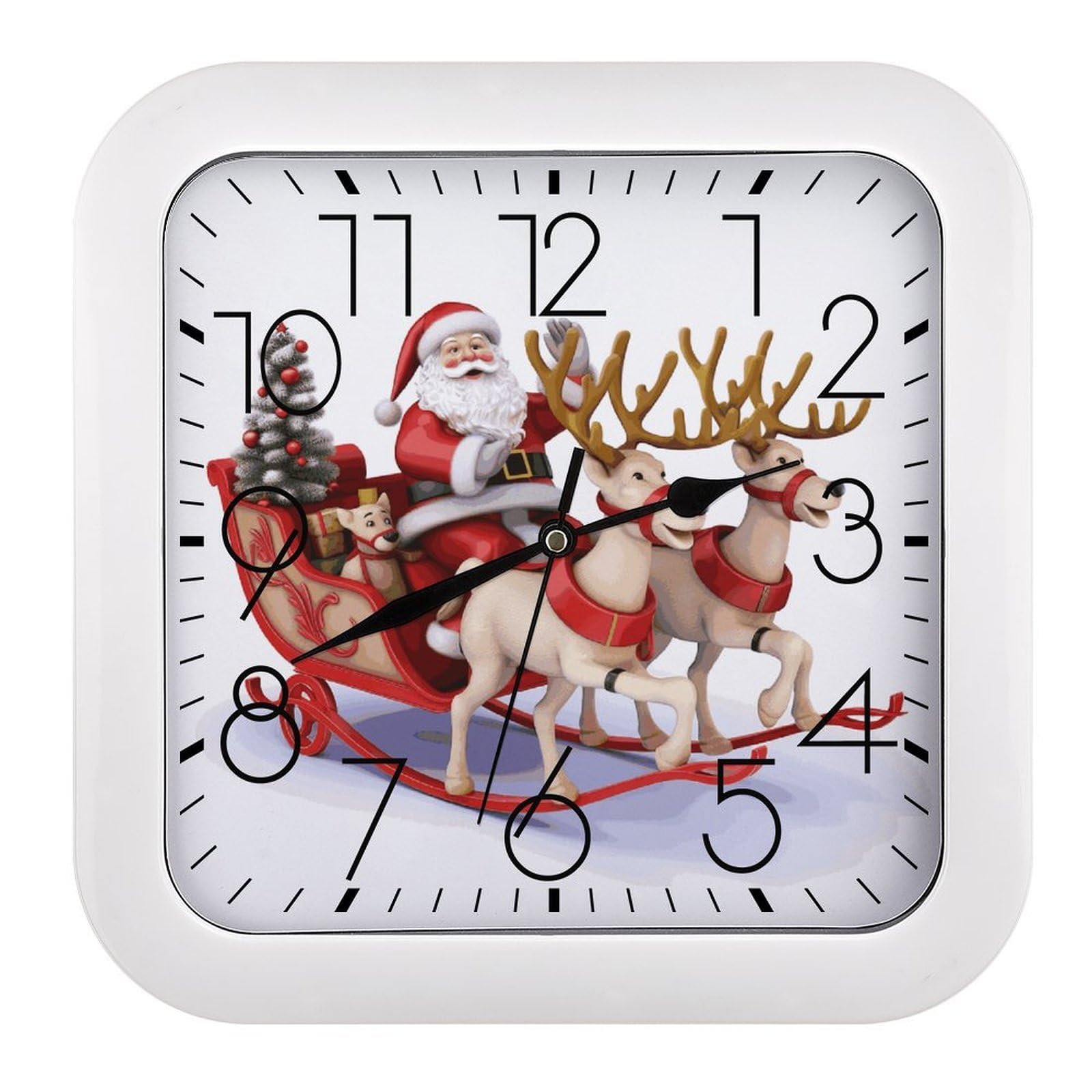 LDGSUPH Santa Claus Reindeer Sled Wall Clock Silent Non-Ticking Modern Clock Personalized Vintage Square Clocks for Travel Office Kitchen Home Decorative Clocks 10.2 Inch