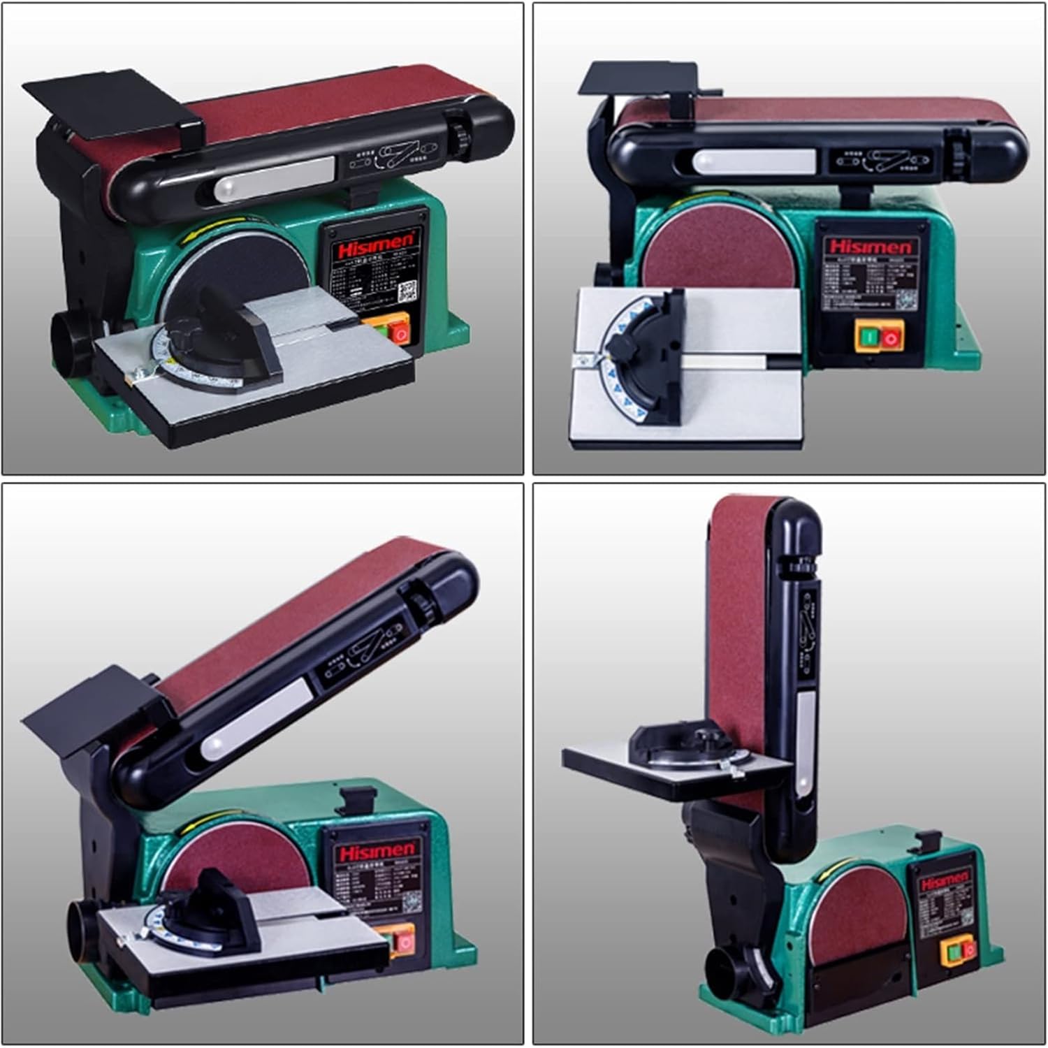 Lijadora eléctrica de 550 W, correa abrasiva/disco abrasivo de 2850 rpm, banco de trabajo ajustable multiángulo, resistente para manualidades de madera, metal, molienda de piedra