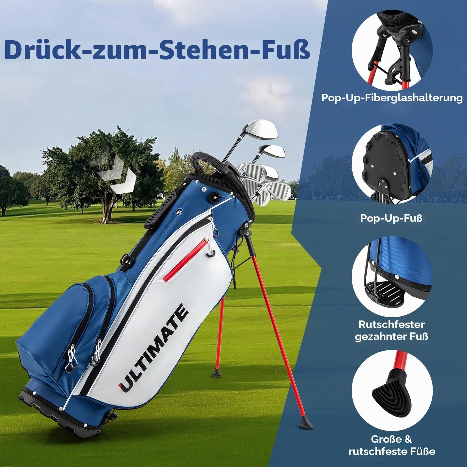FANTASK 9 teiliges Golfset, Golfschläger Set mit Golftasche & Regenhaube, Herren Golfschlägersätze mit Putter, Driver & Fairway & Hybrid & Eisen, Blau