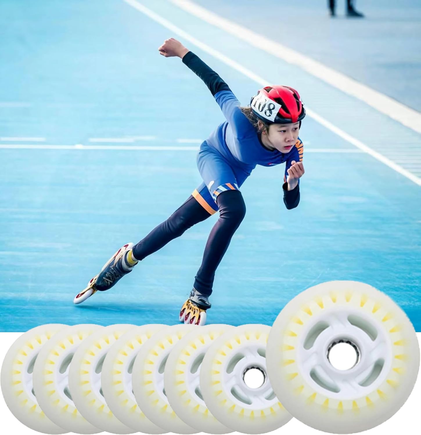 LED Light-Up Inline Skate Wheels, 90-125mm Diameter, Motion-Activated Illumination, 90A Durometer, Multi-Colour, Set of 4 (8, Colorful Flash, 110mm)