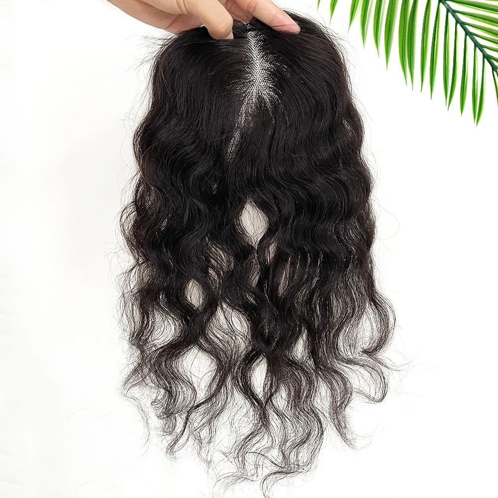 Topper di capelli umani ondulati per donne con capelli dirassanti, invisibile, 9 x 14 cm, retina svizzera fatta a mano (30,5 cm)