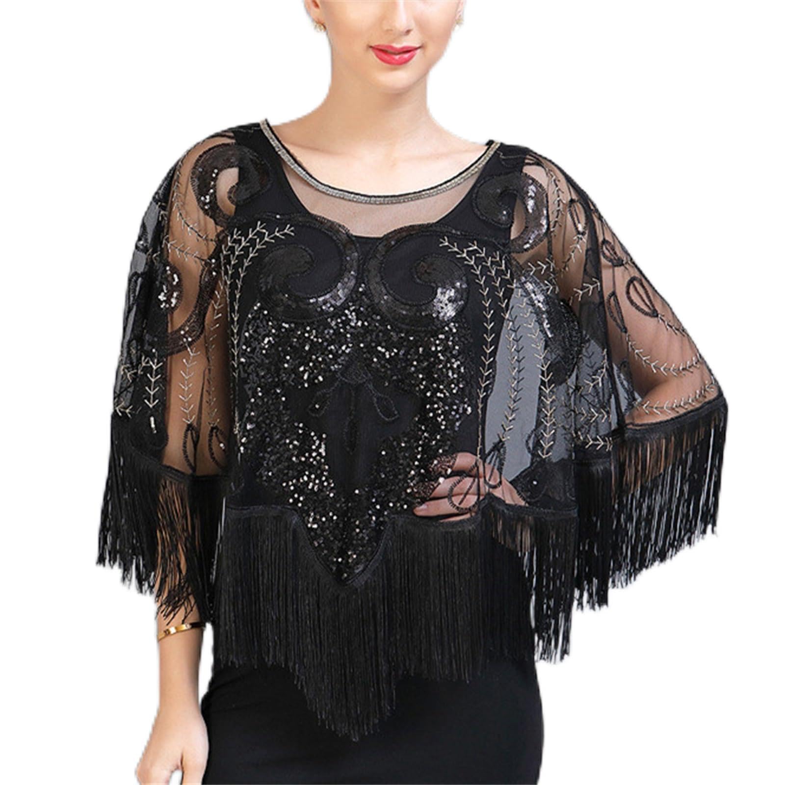 Capas de Chal de Encaje Trajes Chal de borlas Vestido baile actuación exterior Accesorios para Mujer